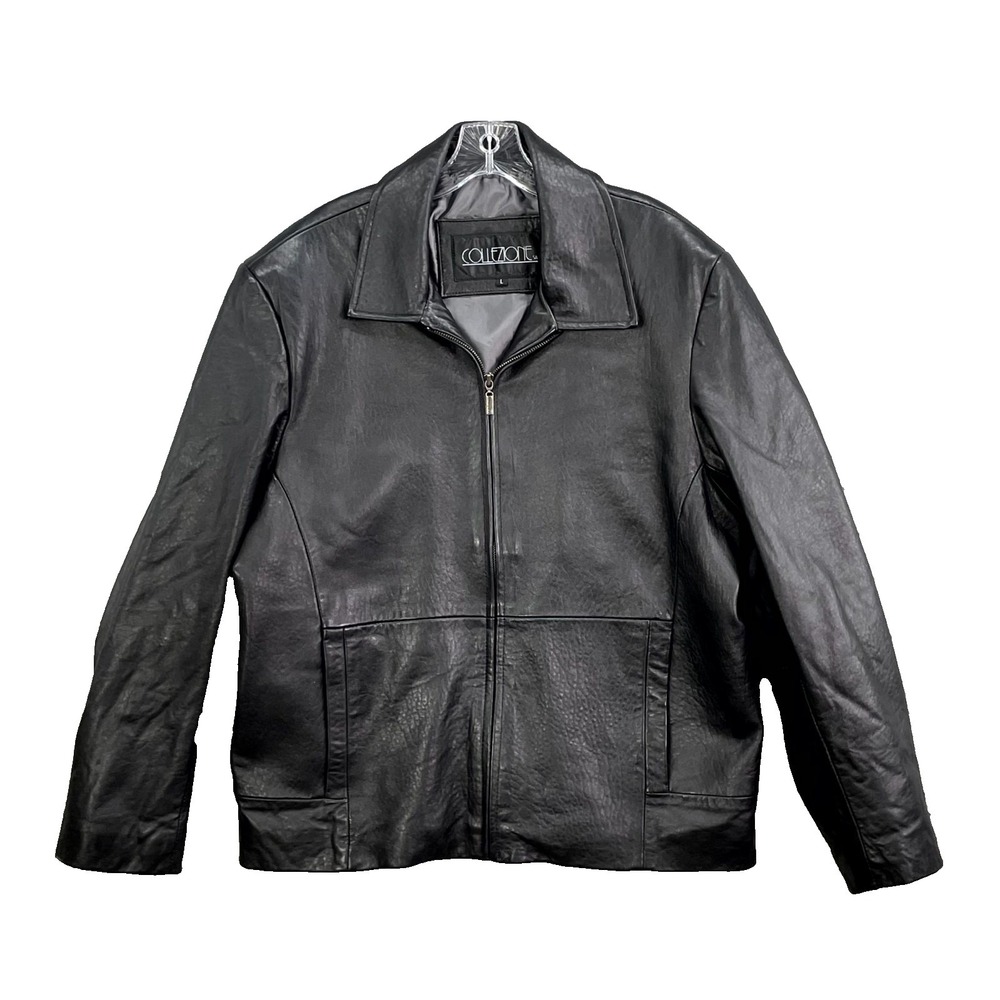 Collezione Bomber Jacket Mens Large‎ Black Leather Biker Motorcycle Corpcore